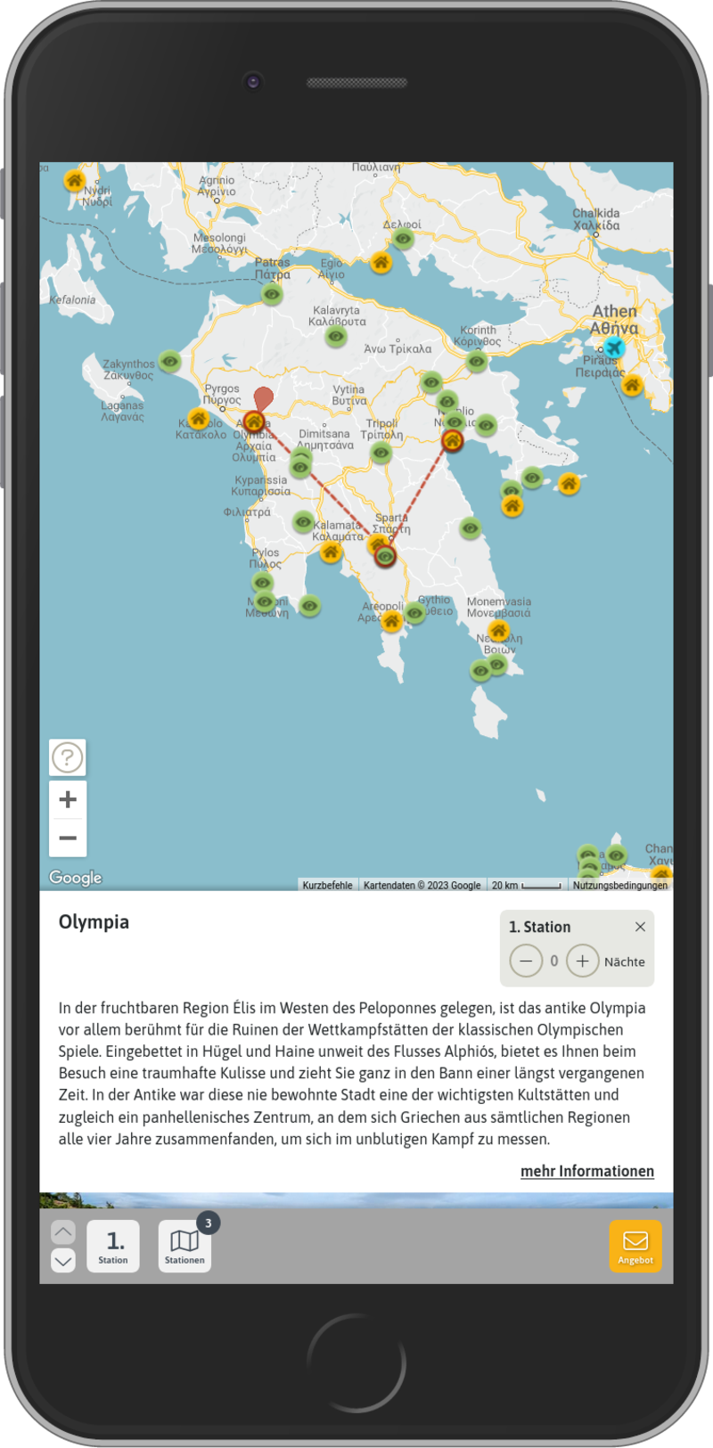 Screenshot Urlaubsplaner-Website auf Mobile