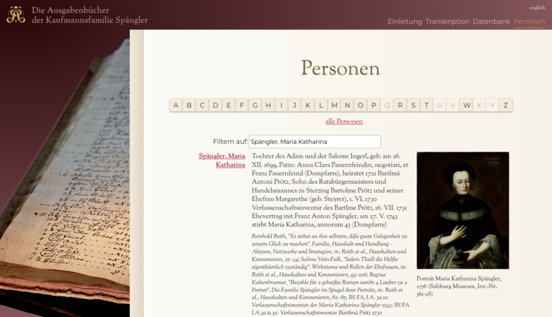 Screenshot Spängler Haushaltsbücher Blättern in den Transkriptionen